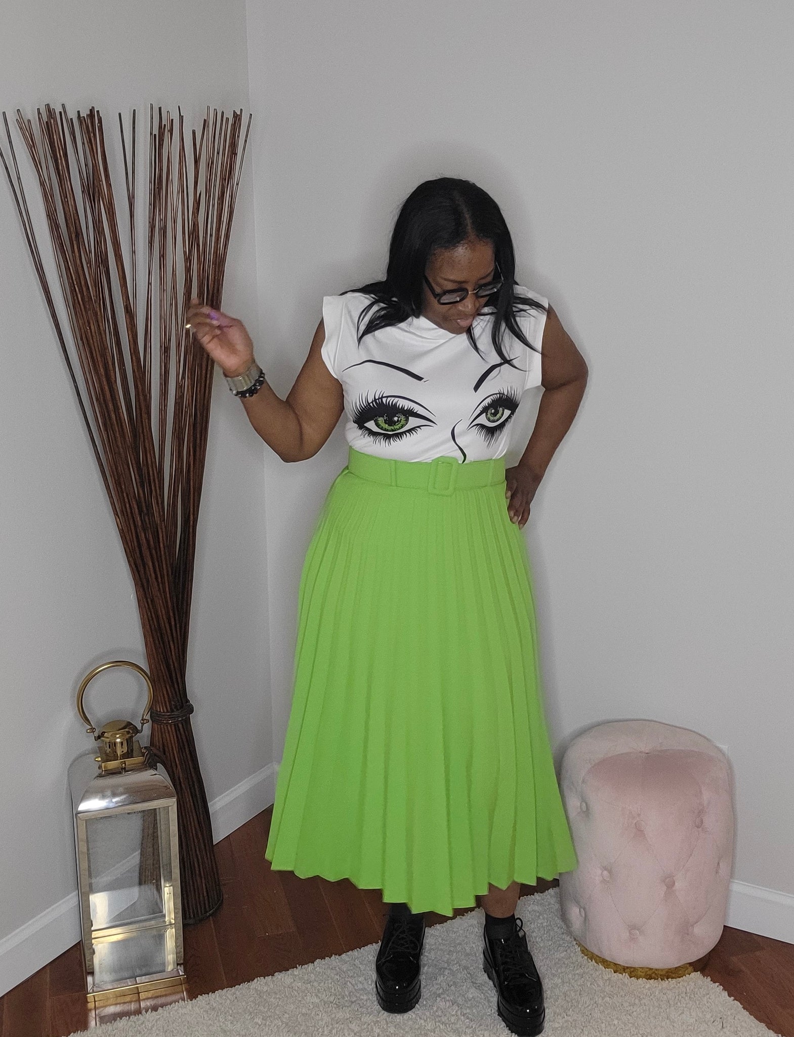 Lime Pleats Skirt